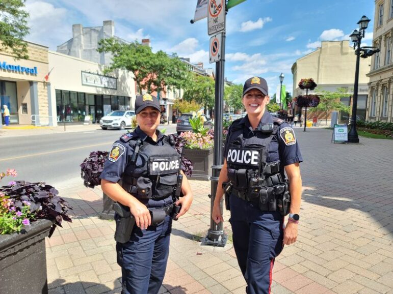 Sgt. Janice MacDonald and Constable Janet Bertrand are on their walking rounds in Cobourg’s downtown.