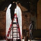 A window being restored by at the Wesleyville Church. Photo courtesy of The Friends of Wesleyville Village Facebook.