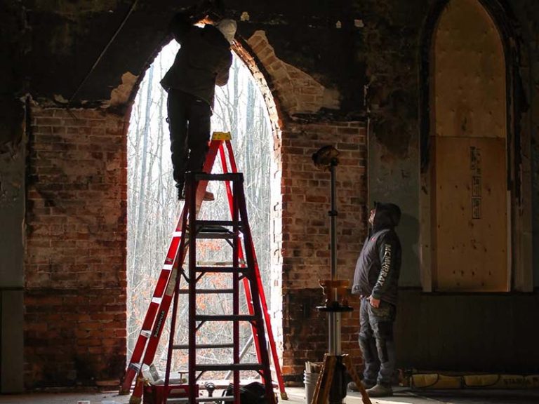 A window being restored by at the Wesleyville Church. Photo courtesy of The Friends of Wesleyville Village Facebook.