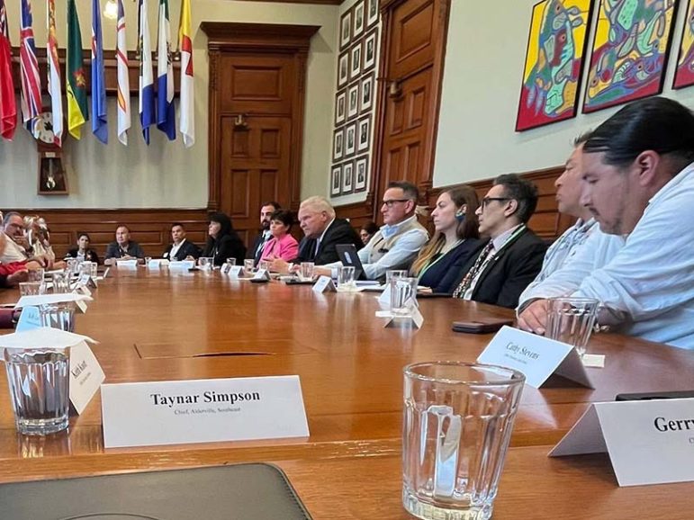 Alderville First Nation Chief Taynar Simpson meeting with Ontario Premier Doug Ford. Photo courtesy of Taynar Simpson Facebook.