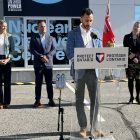 Minister of Energy and Mines Stephen Lecce opens the Nuclear Discovery Centre in Port Hope. Photo by Dan Jones, CFWN, LJI