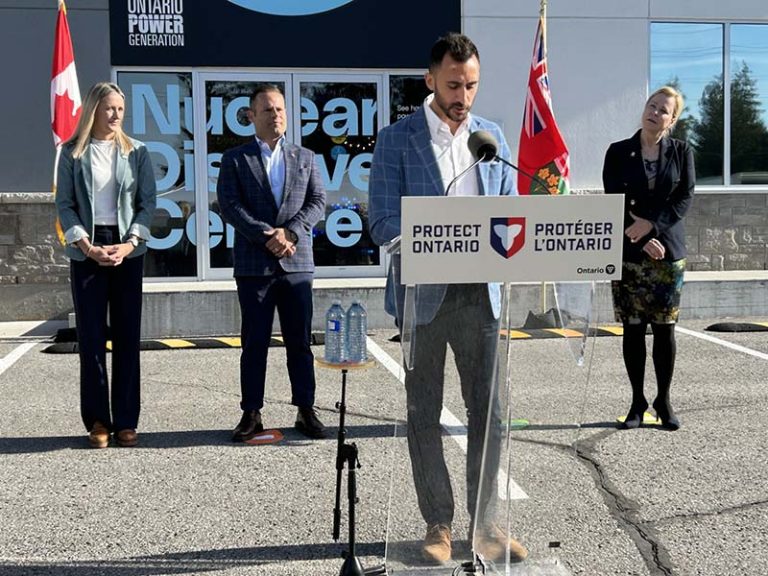 Minister of Energy and Mines Stephen Lecce opens the Nuclear Discovery Centre in Port Hope. Photo by Dan Jones, CFWN, LJI