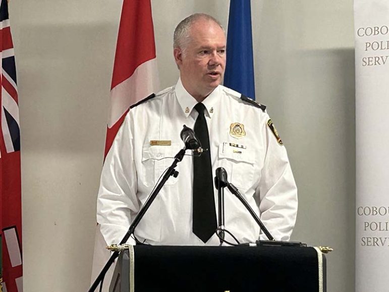 Cobourg Police Chief Chris Leather. Photo by Dan Jones, CFWN, LJI.CFWN logo Dan Jones - CFWN Cobourg, 