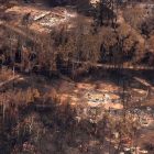 Wildfire damage is pictured from the air in Namaygoosisagagun First Nation (also known as Collins First Nation), a small, remote Ojibwa community located in northwestern Ontario, about 250 km north of Thunder Bay, Ont., on Wednesday, July 22, 2026.