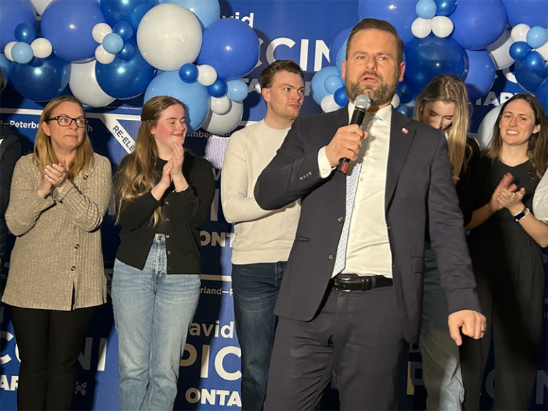 Northumberland-Peterborough South MPP David Piccini addresses supporters after his election win earlier this year. Photo by Dan Jones, CFWN, LJI